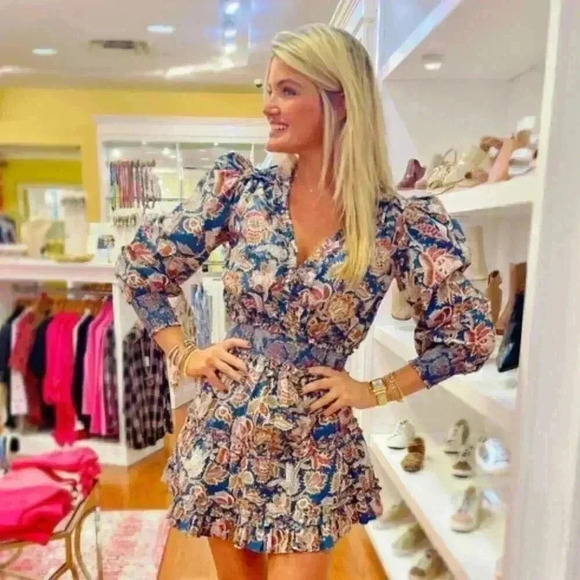 NWT Love the Label 3/4 Sleeve Patterned Mini Dress - Picture 1 of 12